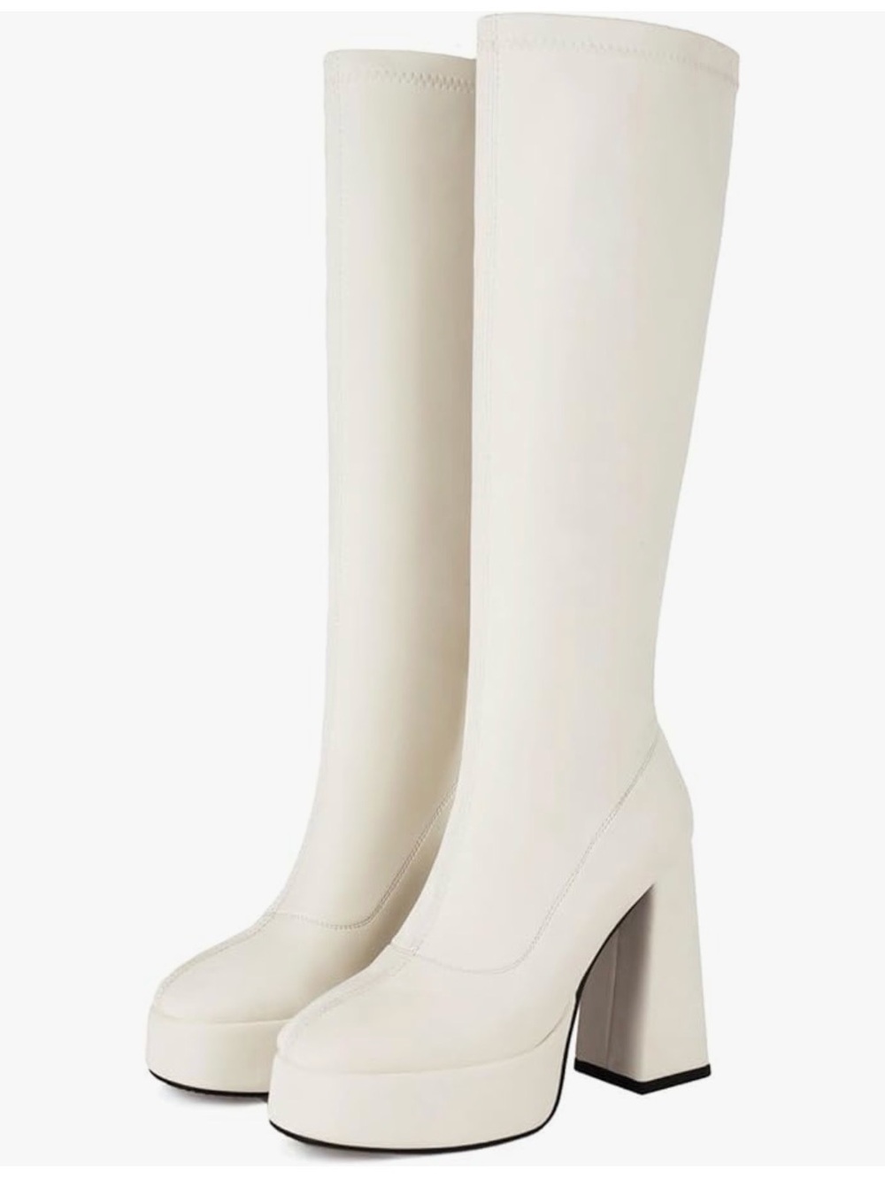 Knee-High Platform Boots in Off-White